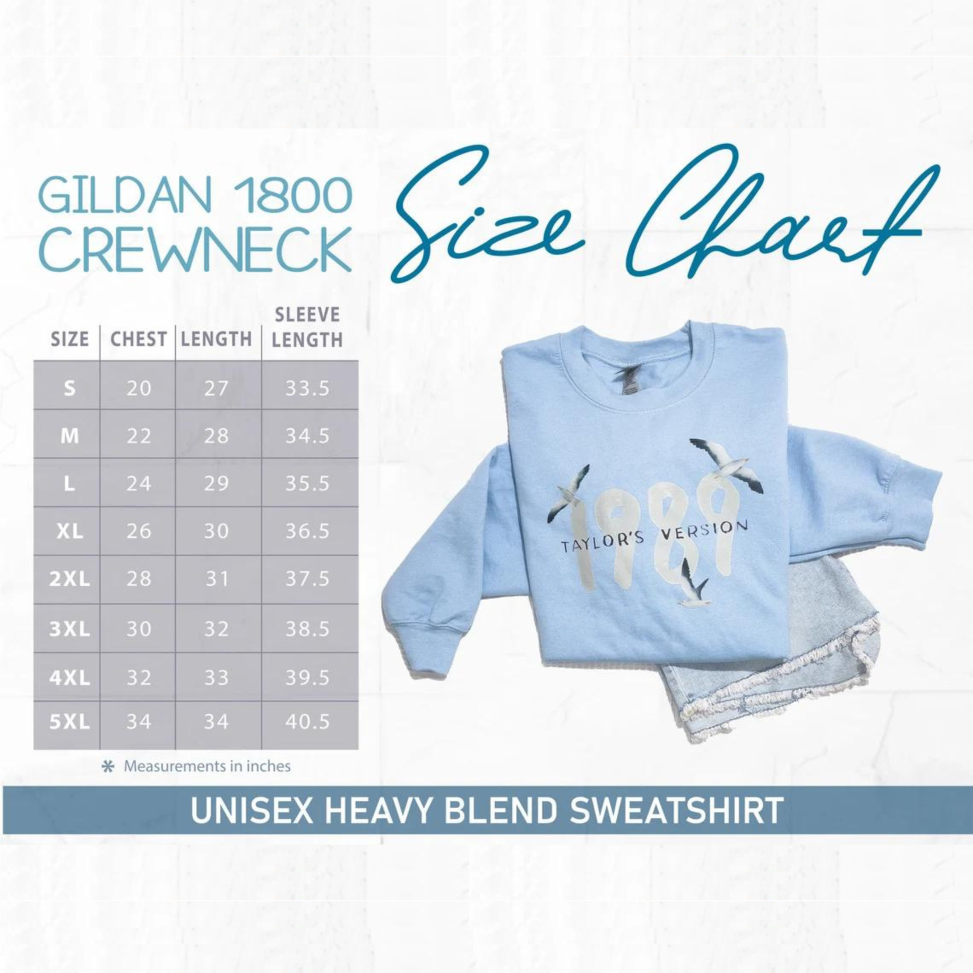 1989 Taylor's Version Sweatshirt - Size Chart