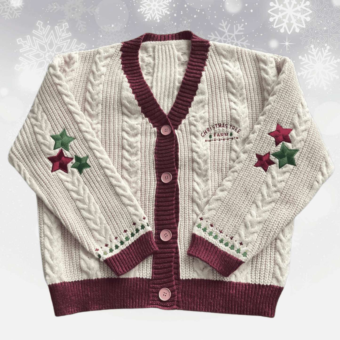 Maroon Christmas Tree Farm Cardigan -  Xmas Special Edition