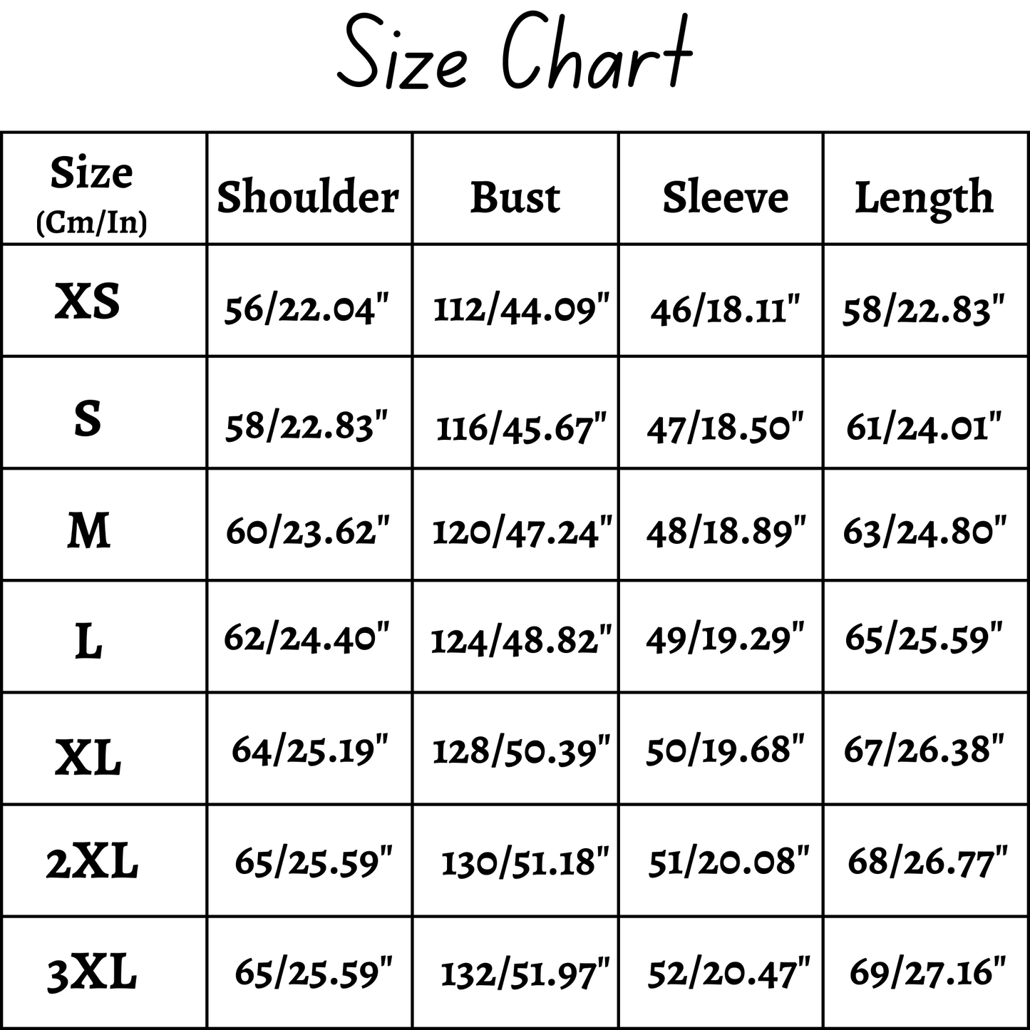 size chart of evermore taylor cardigan