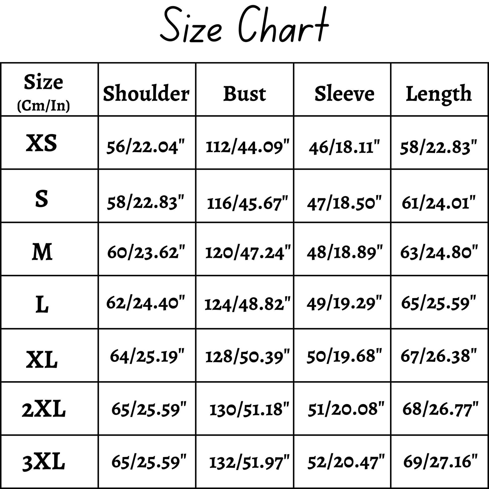 size chart of evermore taylor cardigan