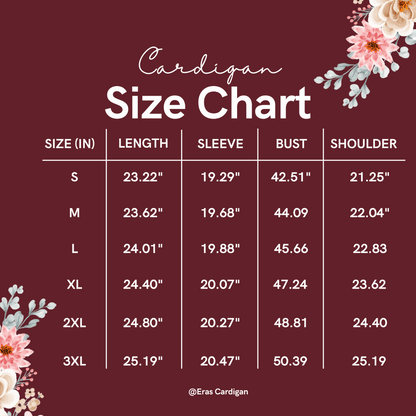 Taylor Swift Eras Cardigan - Size Chart