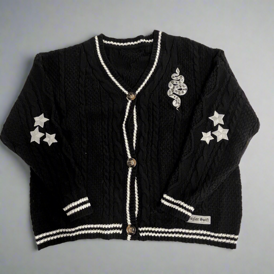 Black Rep Cardigan Snake Embroidered Sweater