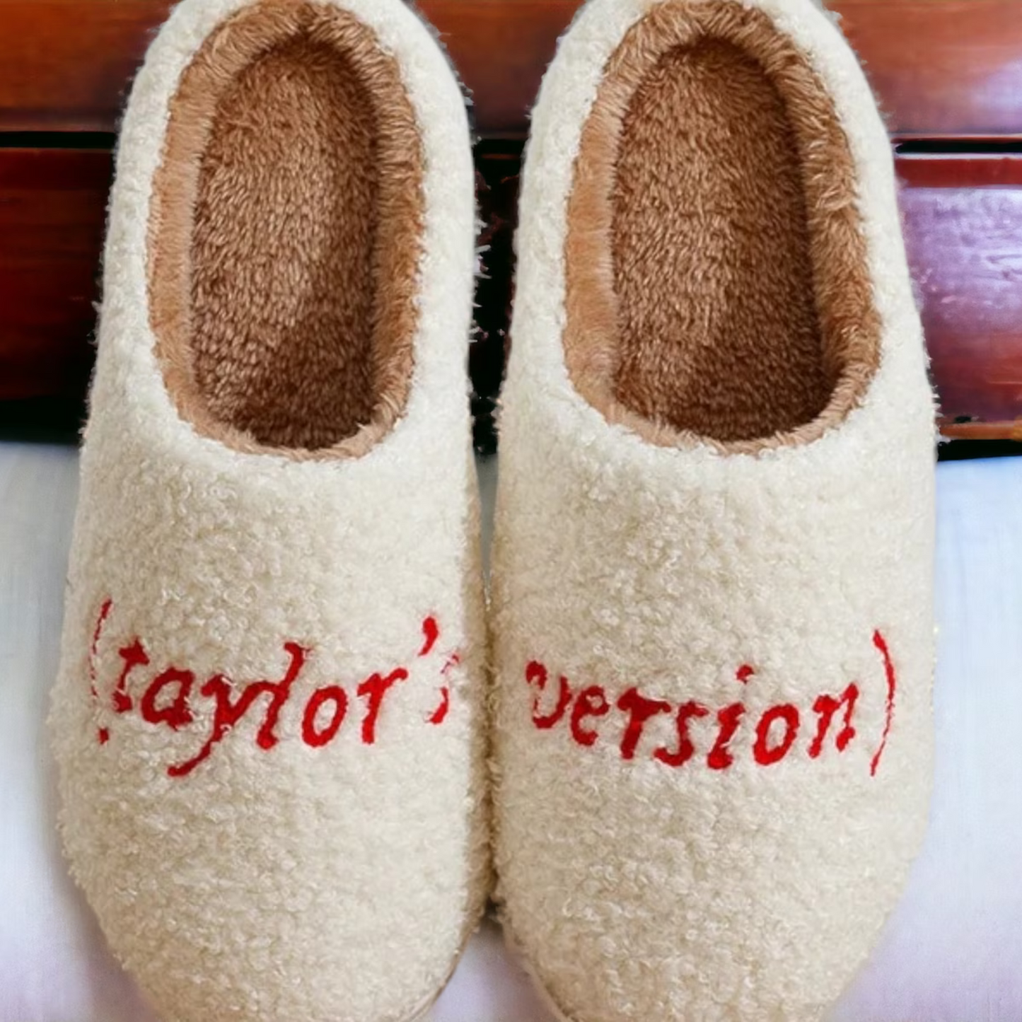 Taylors Version Slippers with red text