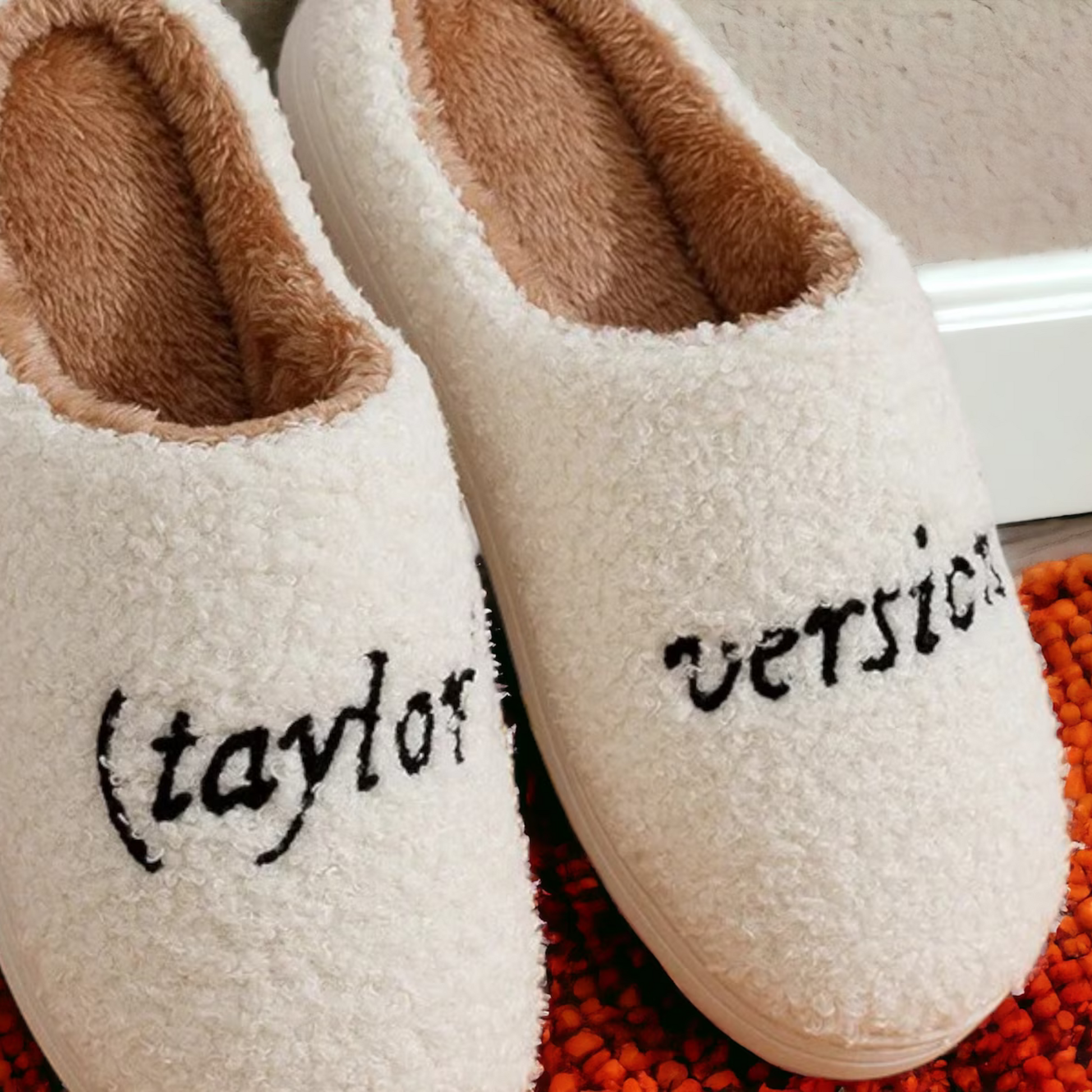 Taylors Version Slippers with black text
