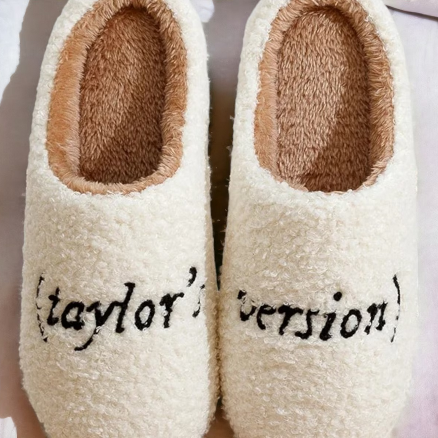Taylors Version Slippers with black text