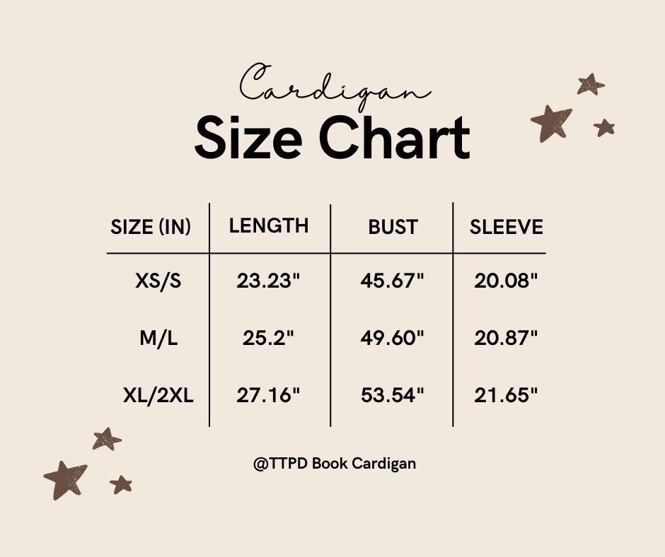 The Book TTPD Cardigan Taylors Version - Size Chart