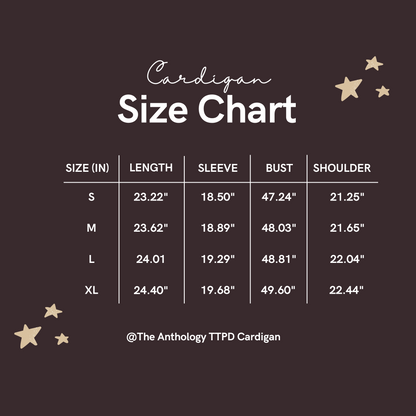 Tortured Poets Department The Anthology Cardigan Size Chart