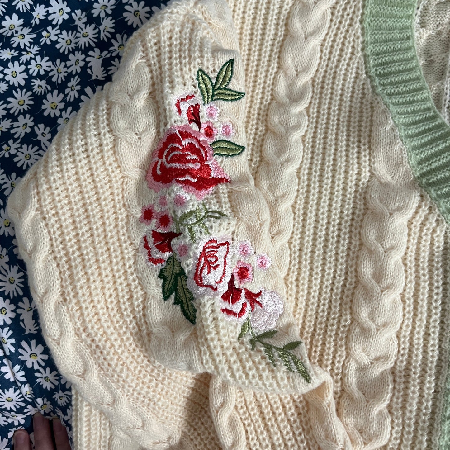 embroidered cardigan betty with flower and folklore patch